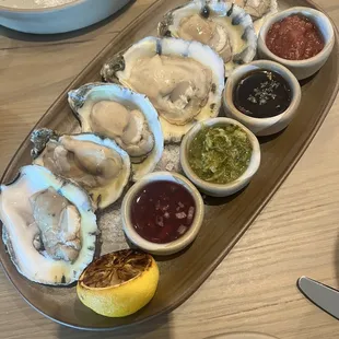 Fresh oysters with amazing flavor packed sauces.   Amazing.