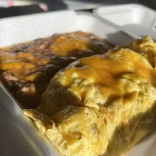 A fiesta omelette with beans.
