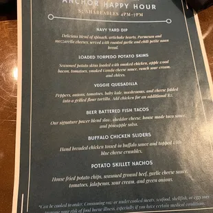 Happy hour food menu
