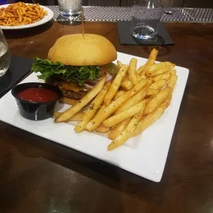 a burger and fries