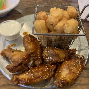 Snack size wings and tater tots