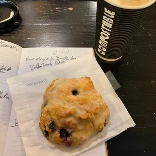 Vanilla lavender latter and blueberry scone