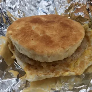 Sausage egg and cheese biscuit