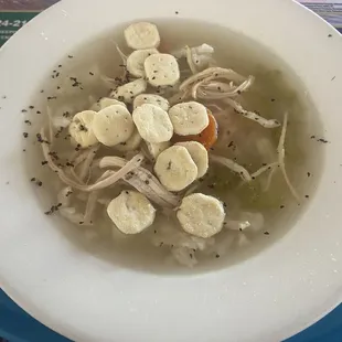 Chicken dumpling soup, clear broth