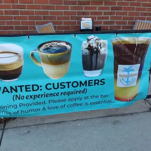 Sign outside the coffee shop