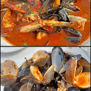 Anchor Oyster Bar, $49.95 Cioppino with 1/2 crab, muscles, clams, prawns &amp; fish. Don't wear white clothes.