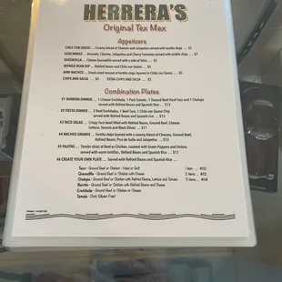 Tex mex menu 8/2020