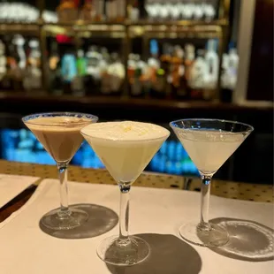 Espresso Martini, Lemon Drop Martini, and Lychee Martini