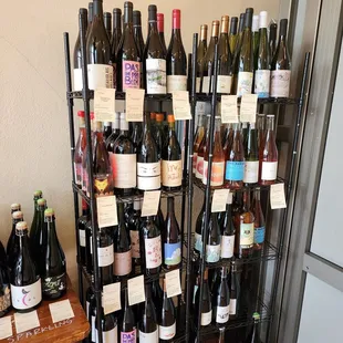 a display of wine bottles