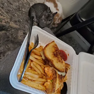 Lobster and shrimp grilled cheese, with a side of bunnies