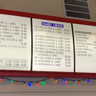 12/23/2022:  Anchors Fish &amp; Chips' full menu located above cash register.