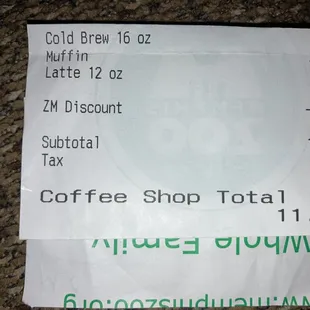 coffee shop cash register receipt