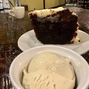 chocolate cake and olive oil/pepper ice cream
