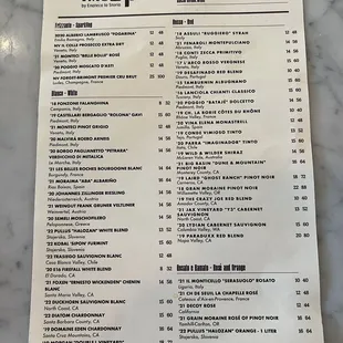 Wine menu
