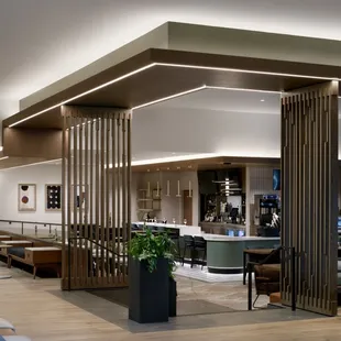  the lobby of a modern hotel