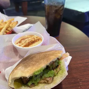 Chicken Pita Sandwich and hummus