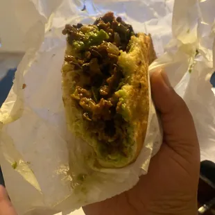 Filled to the brim with delicious steak, mushrooms, and green onions! Yum!