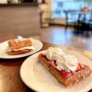 Waffle sandwich and 1/2 waffle (strawberry &amp; cream)