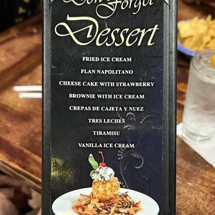 Dessert Menu, August 2023 ($6.99/ea)