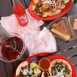 Patio steak alambre,  tacos and Napolitano (Mexican Flan)