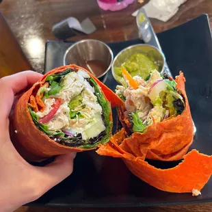 Greek wrap with sun dried tomato wrap and chicken