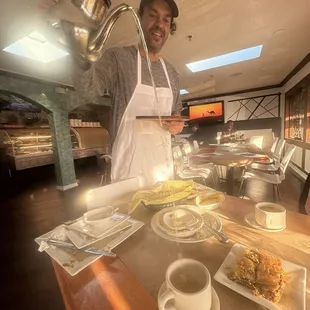 Mark pours mint tea just like they do in Morocco and the desserts are a perfect match