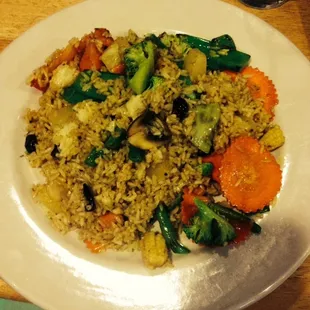 Pineapple fried rice with veggies was delicious.