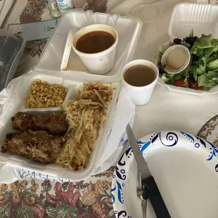 City chicken to go. I think all this was 12 bucks! What a deal!