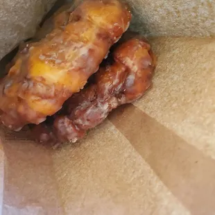 Pumpkin and peach fritter donuts. They also had apple, strawberry, and blueberry. Heaven