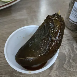 Pickled green chili at salsa bar