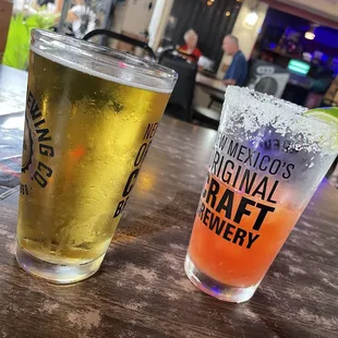 Dos XX dressed is actually a half glass of Clamato and lime