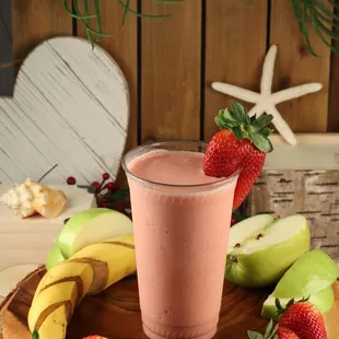 a glass of fruit smoothie