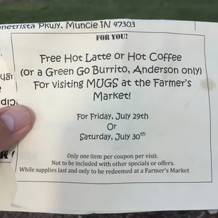 Pick up this coupon at MUGS. Who can beat a free breakfast burrito?