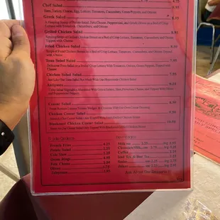 a menu for salads