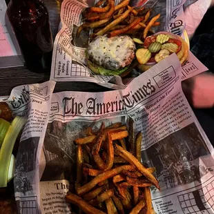 Burger in the back, side fries- (get the tots instead)