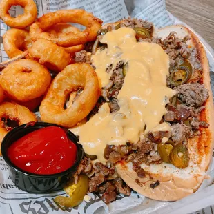 Onion rings were ok but the Philly cheesesteak took the win!