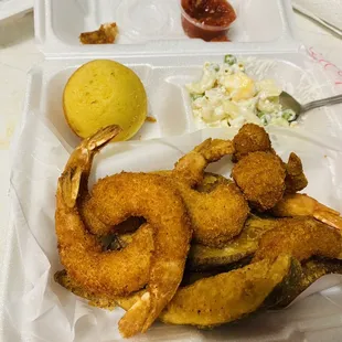 ows fried shrimp, coleslaw, and coleslaw