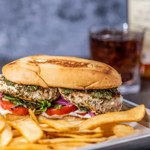 a chicken sandwich and french fries