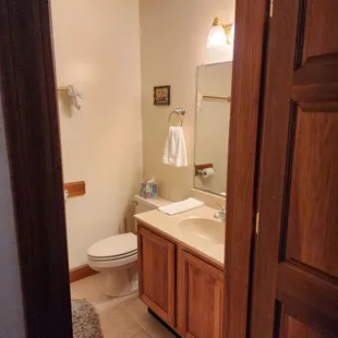 Looking in the bathroom.