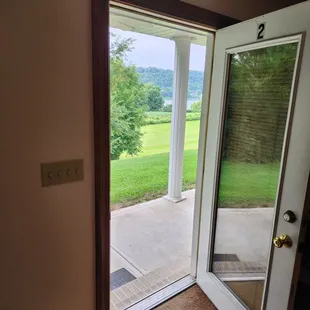 Looking out the front door.