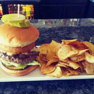 Jameson burger, Amazing and cooked spot on. House chips gross!!