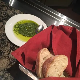 Bread and garlic pesto. Complimentary