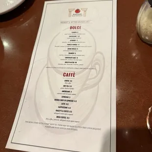Dessert menu
