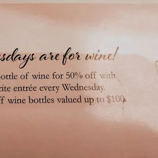Adult drinks menu