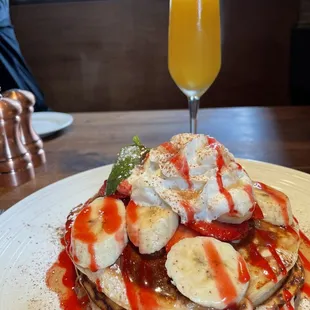 Peach Mimosa and Home Made Pancakes!