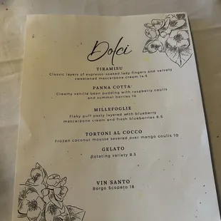 Desert menu