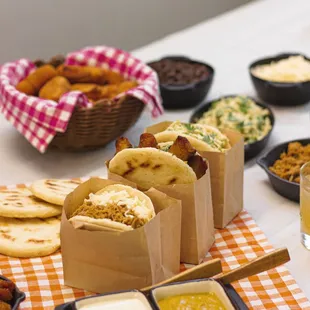 a variety of food items on a table