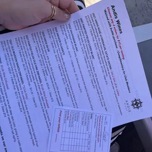 Menu and tasting card