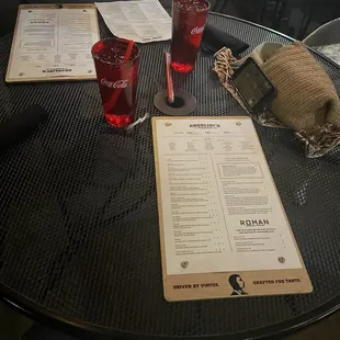 menu and drink glasses