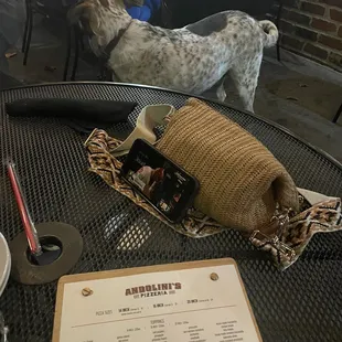 a dog and a menu